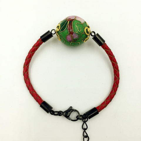 Single Green Bead on Red Leather,  - MRNEIO LLC