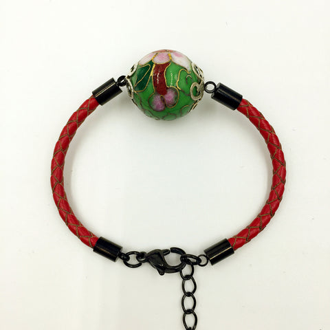 Single Green Bead on Red Leather,  - MRNEIO LLC