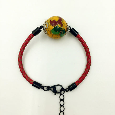 Single Golden Yellow Bead on Red Leather,  - MRNEIO LLC